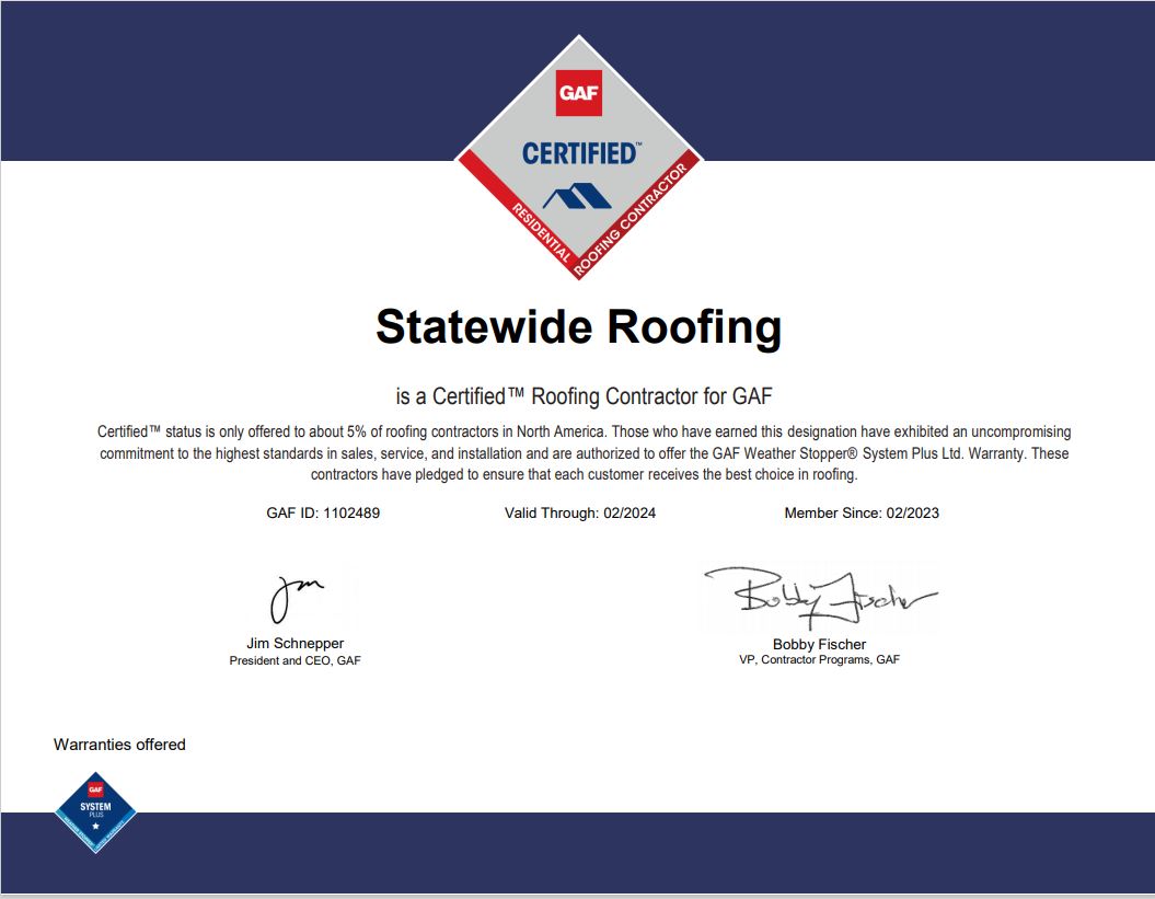 Statewide Roofing GAF Certified